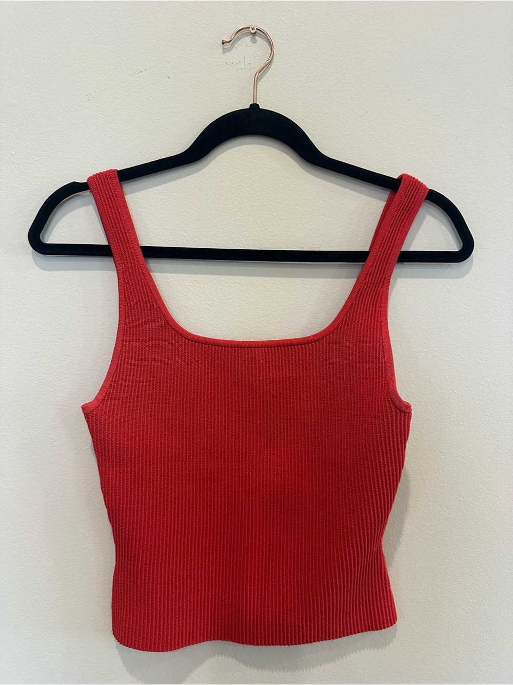 Babaton Red Ribbed Square-Neck Tank